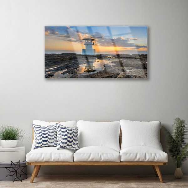 Quadro in vetro Paesaggio del faro 100x50 cm 2 appendini