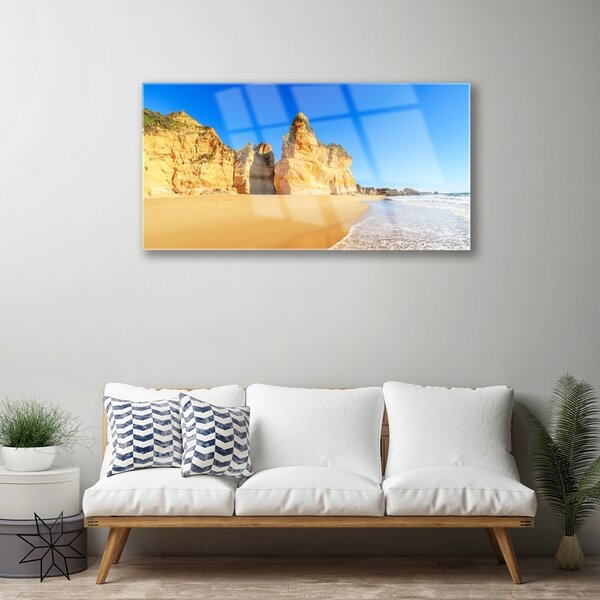 Quadro in vetro Paesaggio di Ocean Beach 100x50 cm 2 appendini