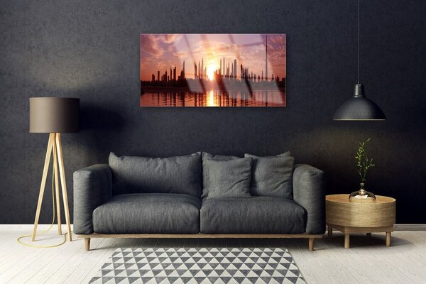 Quadro su vetro Case di città 100x50 cm 2 appendini