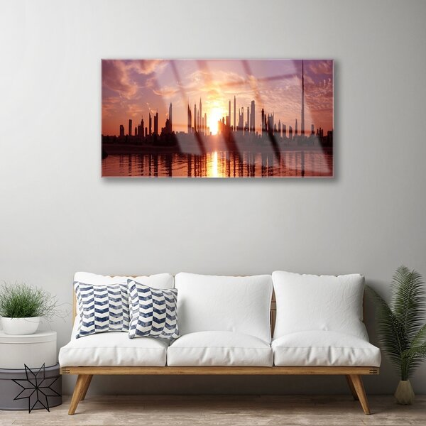 Quadro su vetro Case di città 100x50 cm 2 appendini
