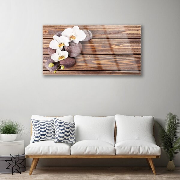 Quadro vetro Fiore di orchidea Legno 100x50 cm 2 appendini