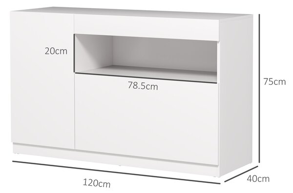 HOMCOM Credenza Moderna Bassa con Ante Ammortizzate e Apertura a Pressione, Ripiani Regolabili, Bianco
