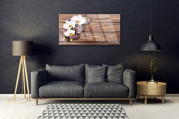 Quadro vetro Fiore di orchidea Legno 100x50 cm 2 appendini