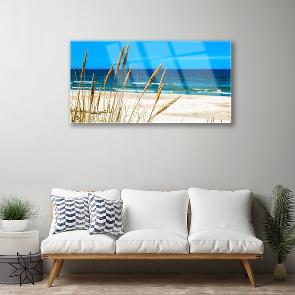 Quadro di vetro Paesaggio di Ocean Beach 100x50 cm 2 appendini