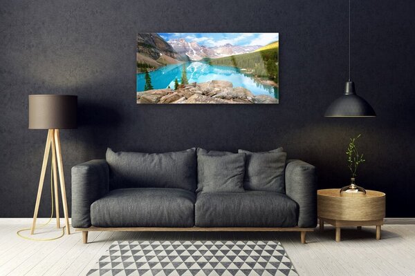 Quadro in vetro Montagne Lago Natura 100x50 cm 2 appendini