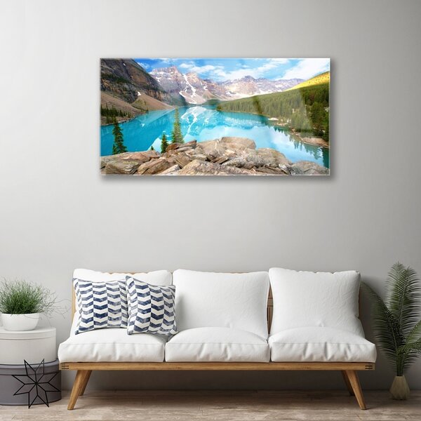 Quadro in vetro Montagne Lago Natura 100x50 cm 2 appendini