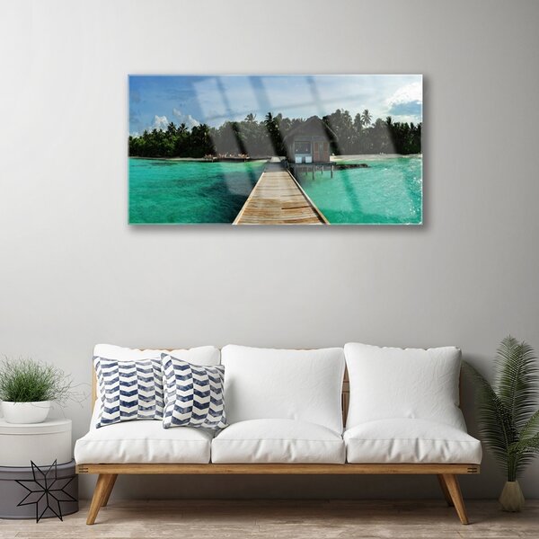 Quadro in vetro Architettura del ponte sul mare 100x50 cm 2 appendini