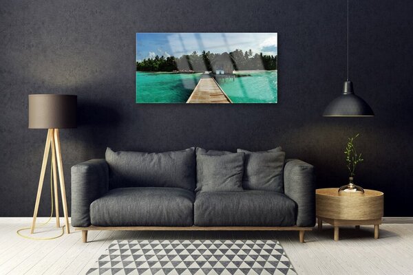 Quadro in vetro Architettura del ponte sul mare 100x50 cm 2 appendini