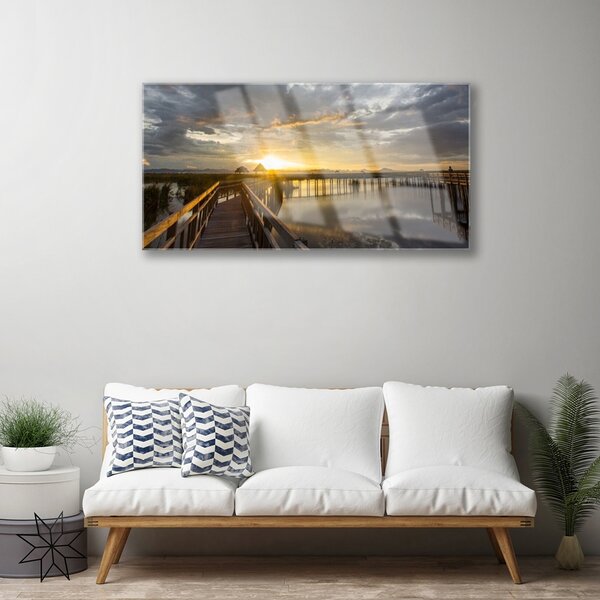 Quadro vetro Architettura del mare a ponte 100x50 cm 2 appendini