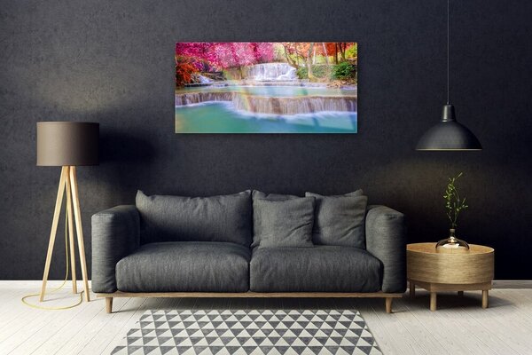 Quadro di vetro Cascata Natura 100x50 cm 2 appendini
