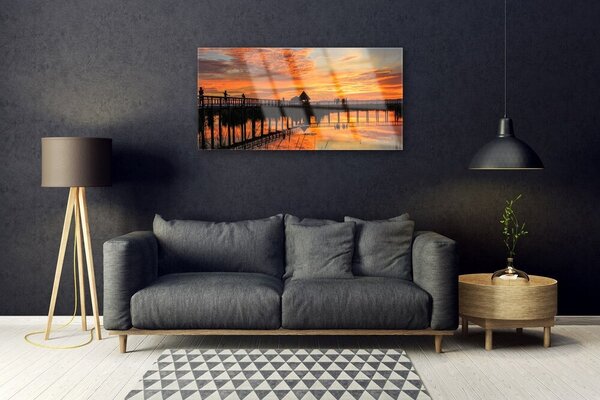 Quadro vetro Architettura del mare a ponte 100x50 cm 2 appendini