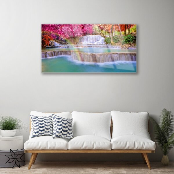 Quadro di vetro Cascata Natura 100x50 cm 2 appendini