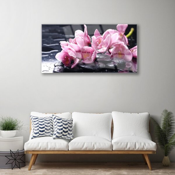 Quadro di vetro Pianta di orchidea da fiore 100x50 cm 2 appendini