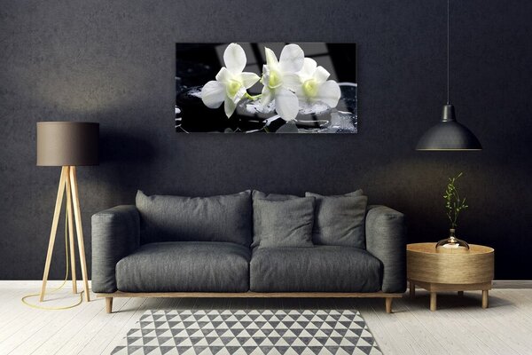 Quadro in vetro Fiore di orchidea bianco 100x50 cm 2 appendini