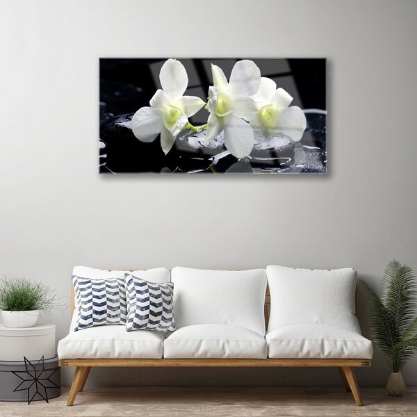 Quadro in vetro Fiore di orchidea bianco 100x50 cm 2 appendini