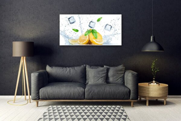 Quadro in vetro Cubetti di ghiaccio al limone Cucina 100x50 cm 2 appendini