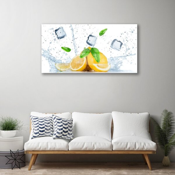Quadro in vetro Cubetti di ghiaccio al limone Cucina 100x50 cm 2 appendini