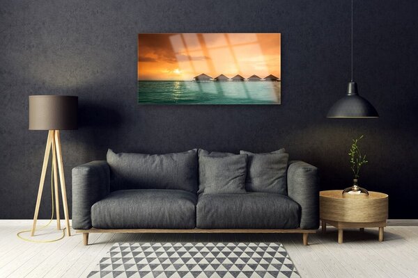 Quadro vetro Paesaggio del sole del mare 100x50 cm 2 appendini