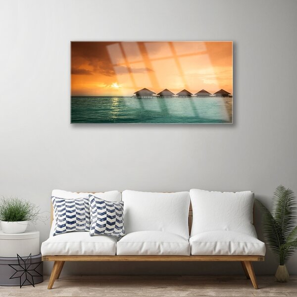 Quadro vetro Paesaggio del sole del mare 100x50 cm 2 appendini
