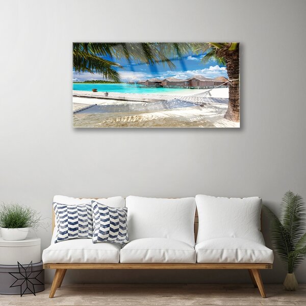 Quadro in vetro Paesaggio di Ocean Beach 100x50 cm 2 appendini
