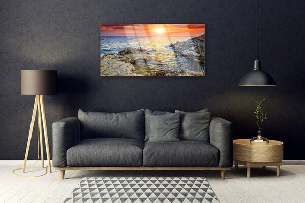 Quadro su vetro Paesaggio del sole del mare 100x50 cm 2 appendini