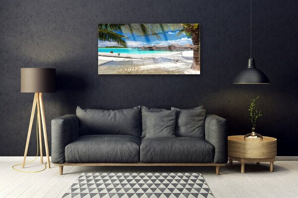 Quadro in vetro Paesaggio di Ocean Beach 100x50 cm 2 appendini
