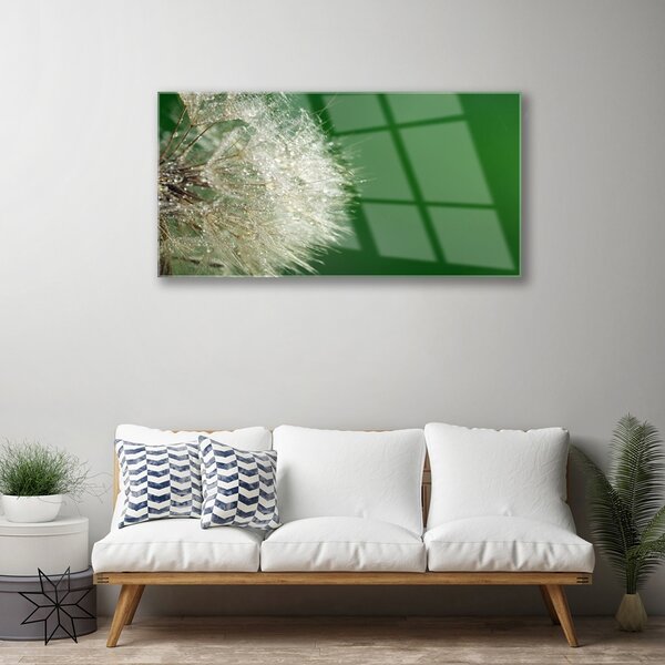 Quadro su vetro Pianta di dente di leone 100x50 cm 2 appendini