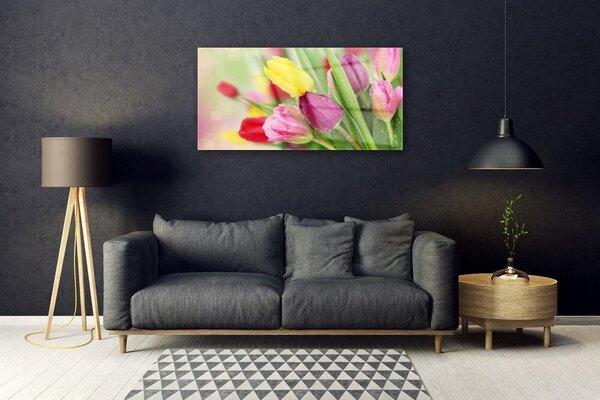 Quadro su vetro Tulipani Fiori Pianta 100x50 cm 2 appendini