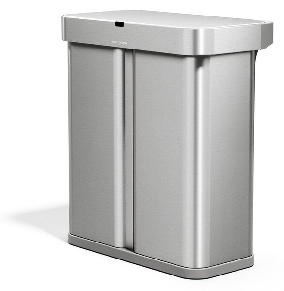 Cestino per la spazzatura argentato in acciaio per raccolta differenziata/con sensori contactless 34+24 l Dual Sensor – simplehuman