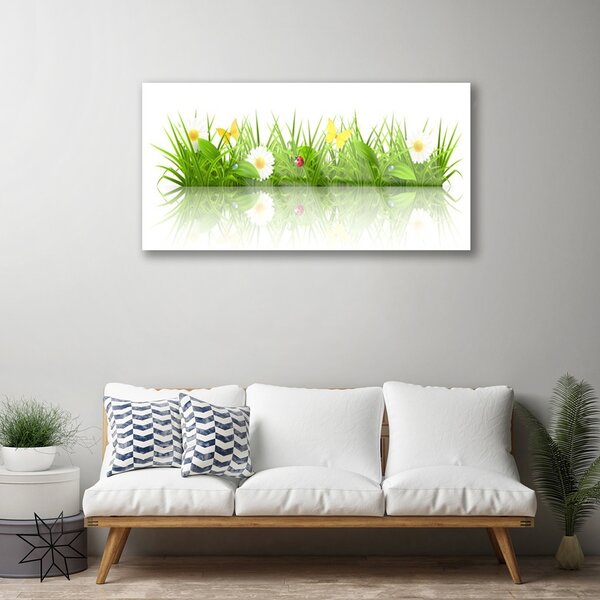 Quadro su vetro Erba Natura Pianta 100x50 cm 2 appendini