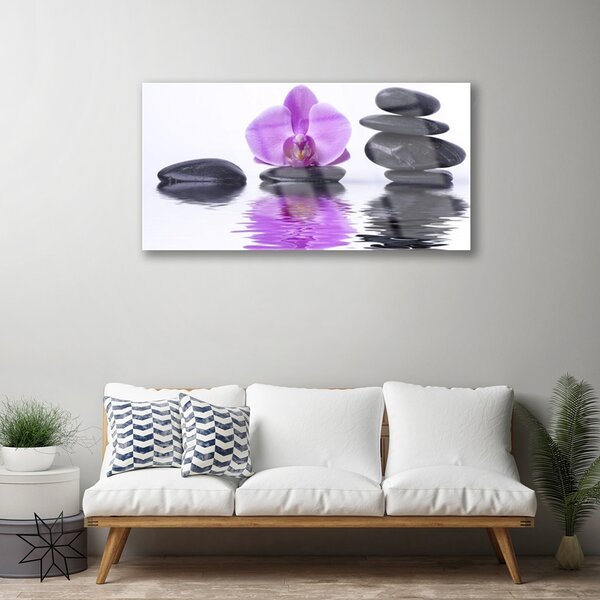 Quadro di vetro Fiore Acqua Specchio Riflesso 100x50 cm 2 appendini
