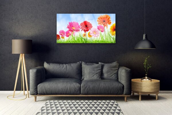 Quadro di vetro Fiori Erba Pianta 100x50 cm 2 appendini