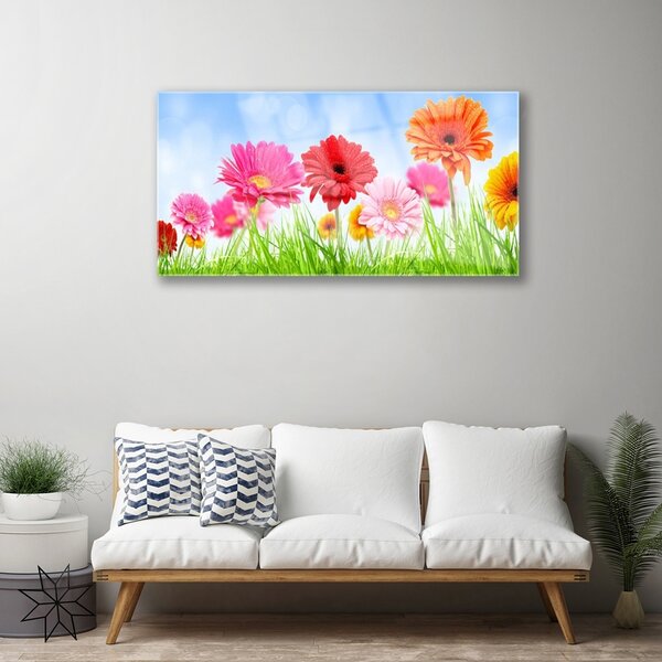 Quadro di vetro Fiori Erba Pianta 100x50 cm 2 appendini