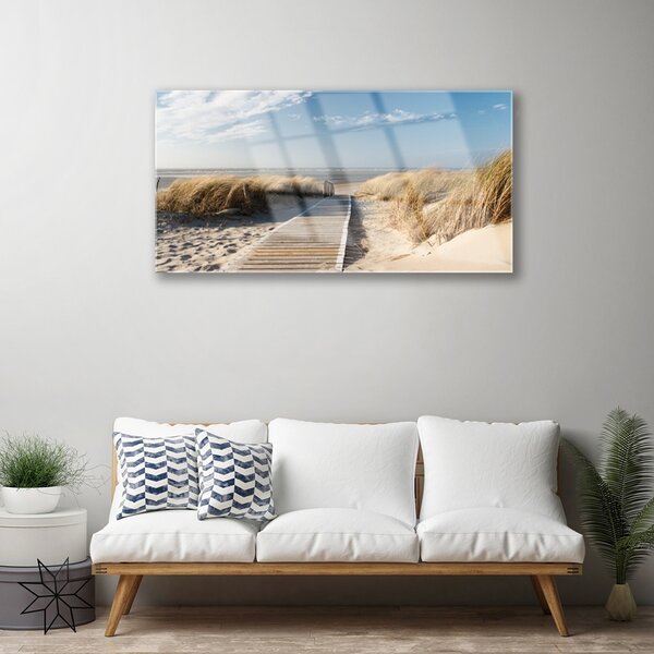 Quadro su vetro Paesaggio del sentiero della spiaggia 100x50 cm 2 appendini
