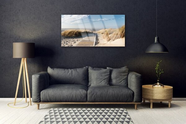 Quadro su vetro Paesaggio del sentiero della spiaggia 100x50 cm 2 appendini