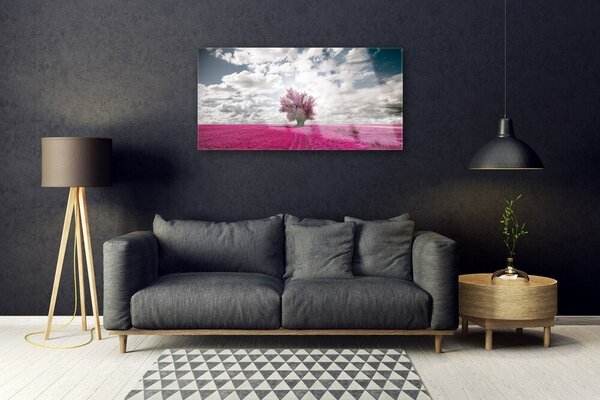 Quadro in vetro Albero Campo Natura Pianta 100x50 cm 2 appendini