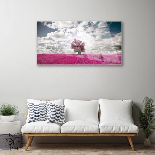 Quadro in vetro Albero Campo Natura Pianta 100x50 cm 2 appendini
