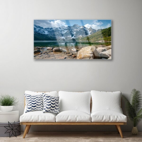 Quadro in vetro Paesaggio del lago di montagna 100x50 cm 2 appendini