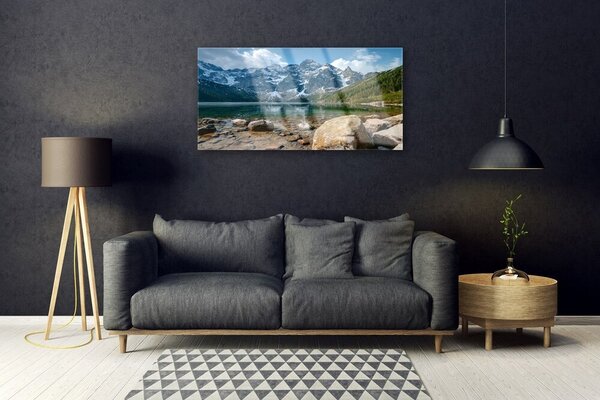 Quadro in vetro Paesaggio del lago di montagna 100x50 cm 2 appendini