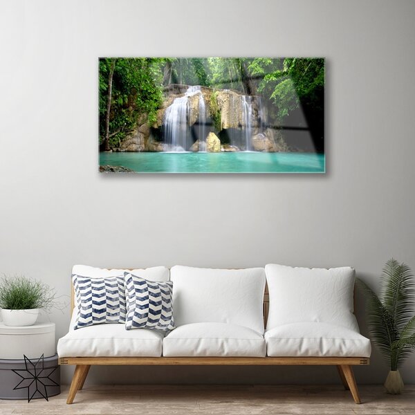 Quadro su vetro Cascata Albero Natura 100x50 cm 2 appendini