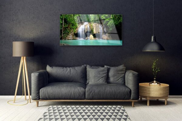 Quadro su vetro Cascata Albero Natura 100x50 cm 2 appendini