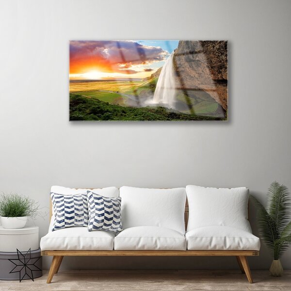 Quadro vetro Monte Cascata Natura 100x50 cm 2 appendini