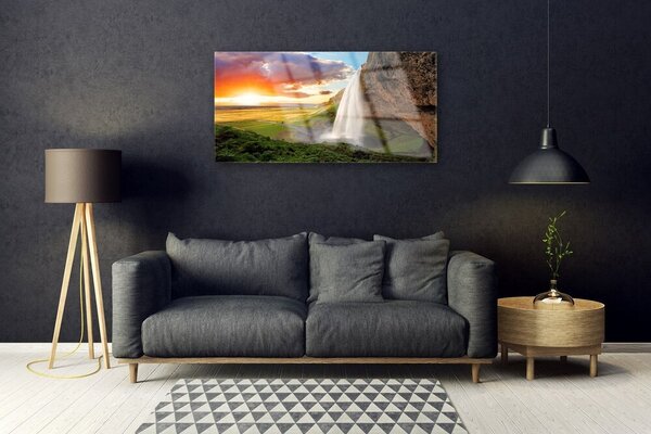 Quadro vetro Monte Cascata Natura 100x50 cm 2 appendini
