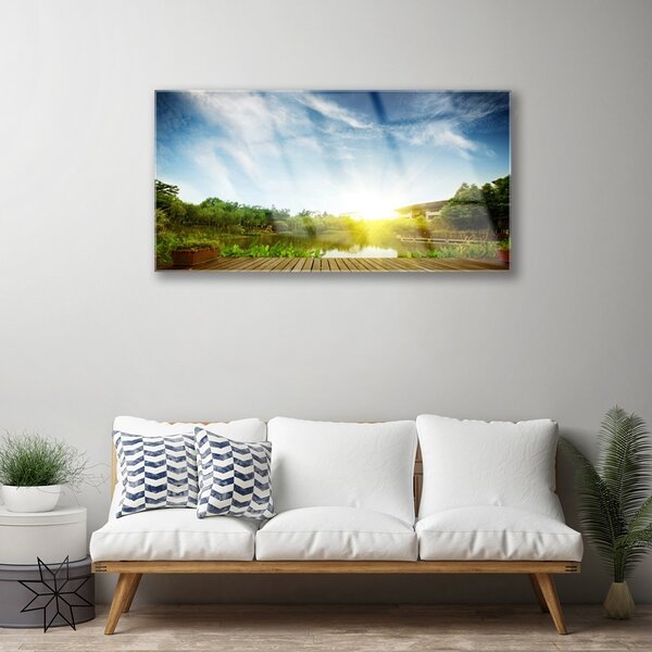 Quadro in vetro Paesaggio del lago 100x50 cm 2 appendini