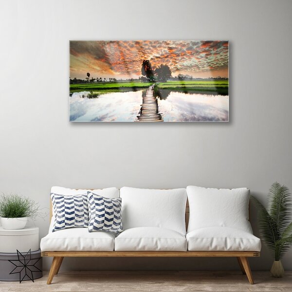 Quadro vetro Paesaggio del lago Bridge 100x50 cm 2 appendini