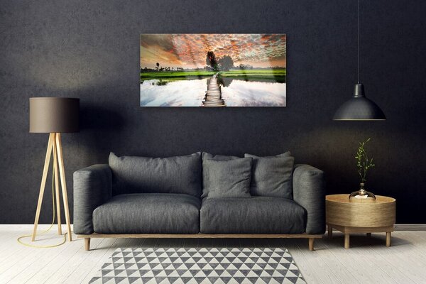 Quadro vetro Paesaggio del lago Bridge 100x50 cm 2 appendini