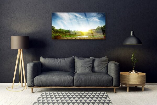 Quadro in vetro Paesaggio del lago 100x50 cm 2 appendini