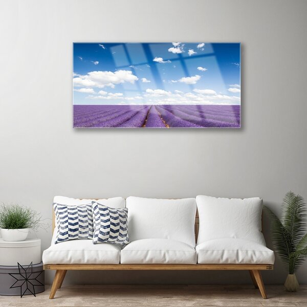 Quadro di vetro Prato Fiori Natura Pianta 100x50 cm 2 appendini