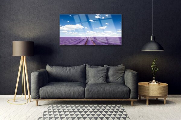 Quadro di vetro Prato Fiori Natura Pianta 100x50 cm 2 appendini