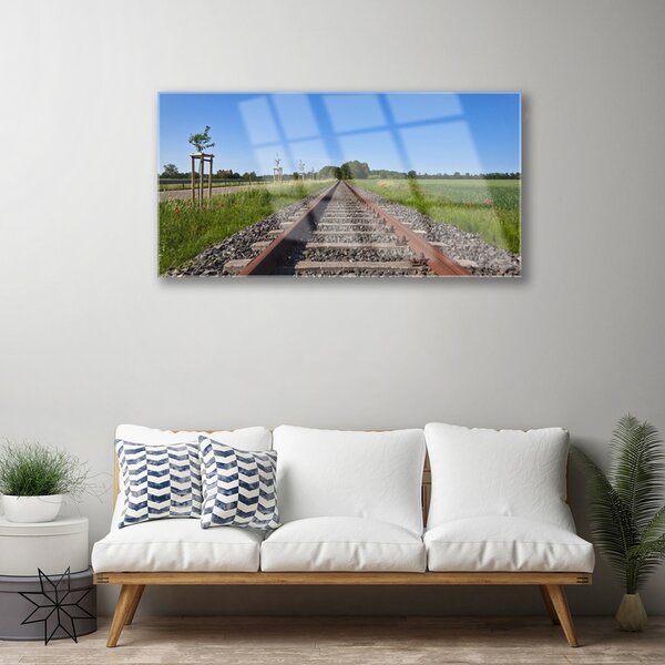 Quadro su vetro Architettura dei binari 100x50 cm 2 appendini
